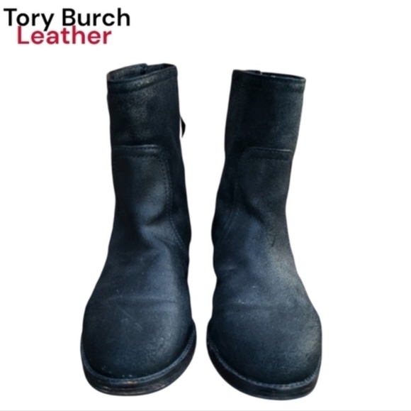 Tory Burch Selena Black Leather Distress Metallic Ankle Boot Dress Shoe Women 9 - Picture 6 of 9